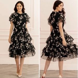 Rachel Parcell Embroidered Tiered Mesh Dress